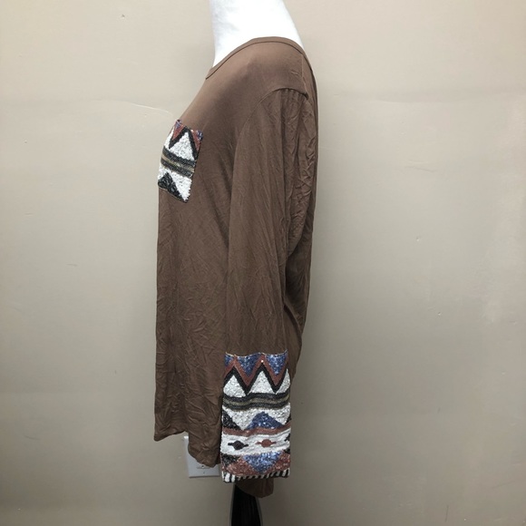 JODIFL Sequin Long Sleeve Brown Blouse Size Large - Picture 6 of 8